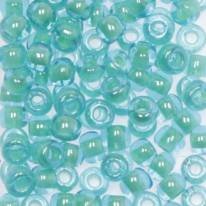 Toho Saatperlen 6/0 transparent Aqua mit Farbeinzug Jonquil matt