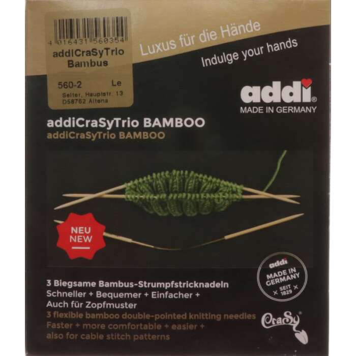 addi CraSyTrio Bamboo biegsame Sockenstricknadeln 3,75 mm