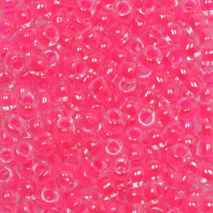 Toho Saatperlen 8/0 transparent Transparent mit Neon Pink Einzug